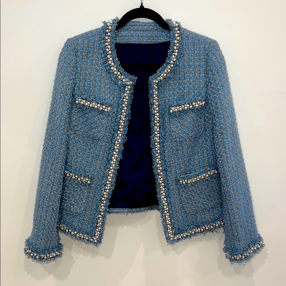 Tweed Blazer with Pearl Accents